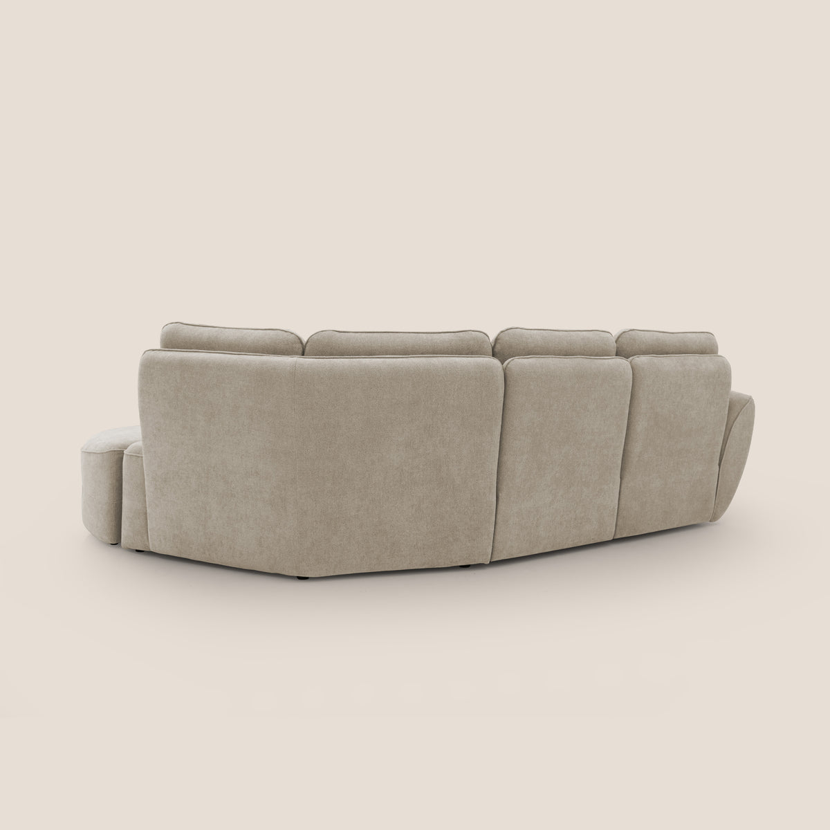 Cerbero divano angolare con pouf mobile in morbido bouclé impermeabile T07 beige - divitt.sbs