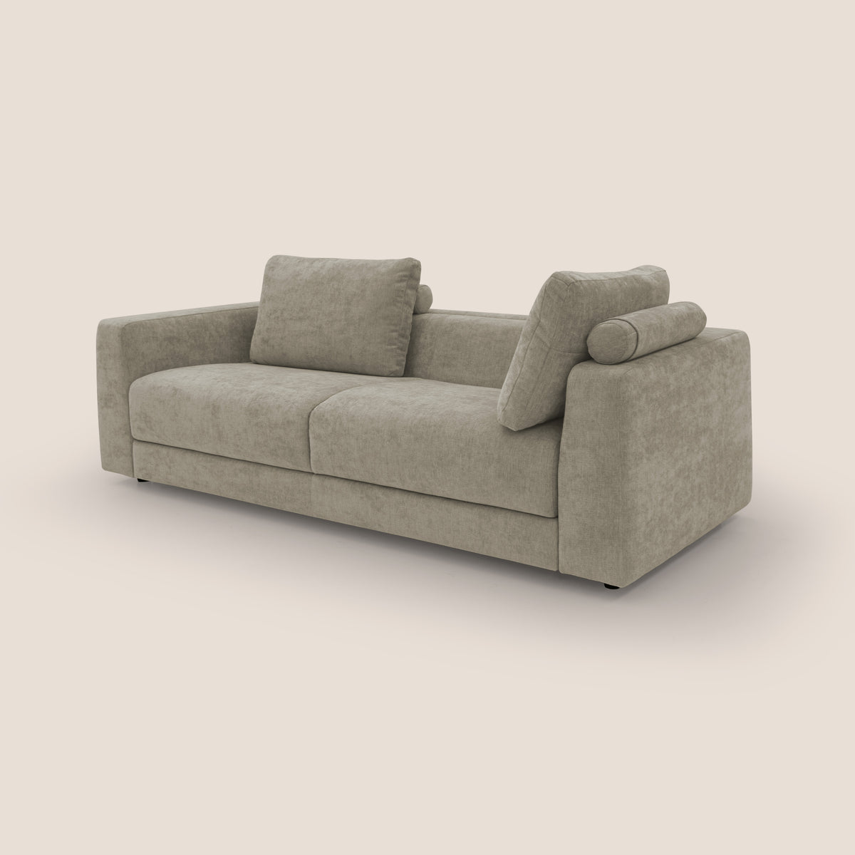 Freia Divano letto minimal materasso h15 cm con morbidi schienali in tessuto impermeabile T14 tortora - divitt.sbs