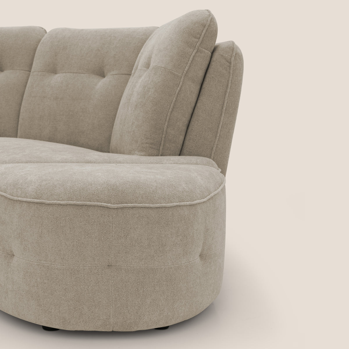 Cerbero divano angolare con pouf mobile in morbido bouclé impermeabile T07 beige - divitt.sbs