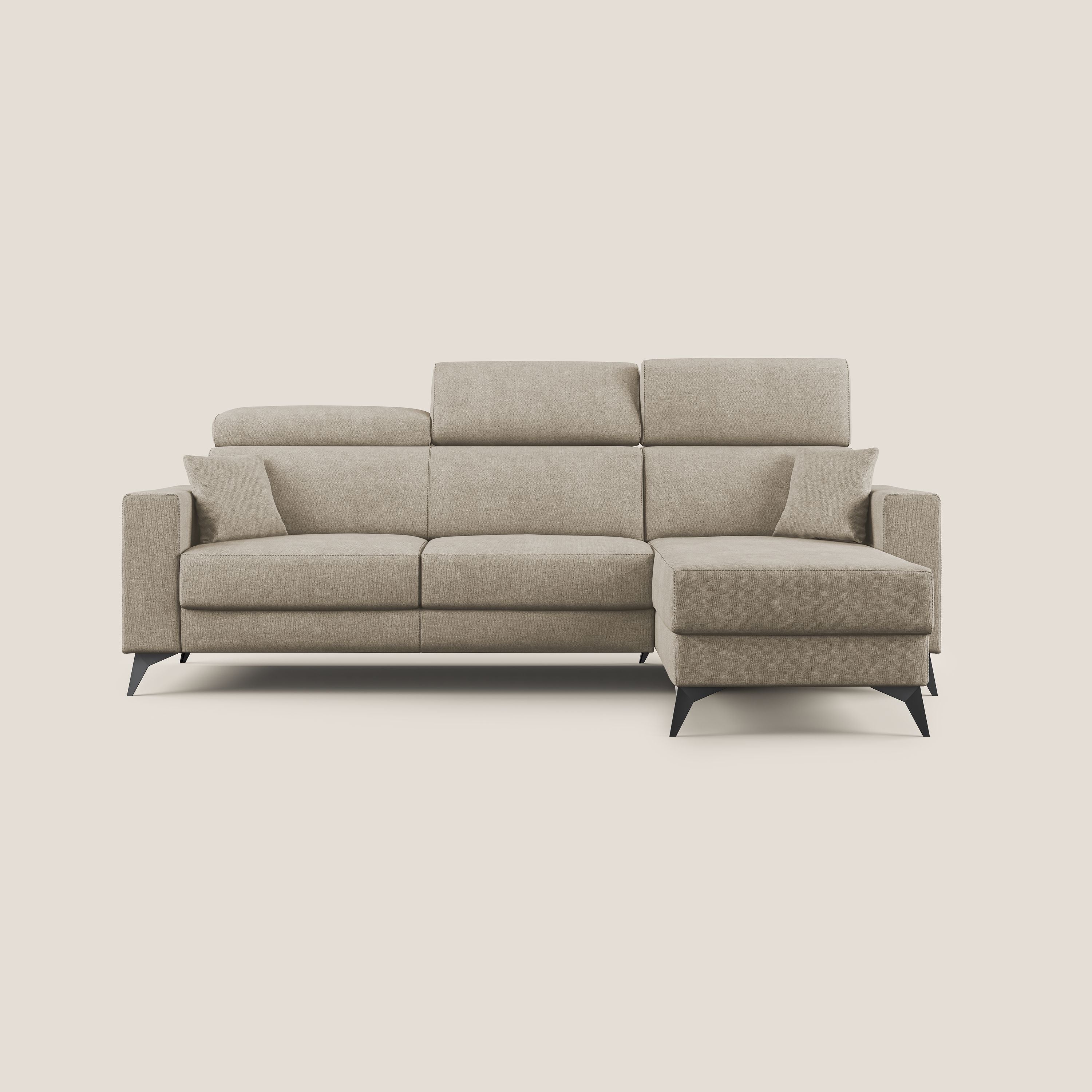 Pegaso divano letto angolare con poggiatesta reclinabili e rivestimento impermeabile T02 beige - divitt.sbs