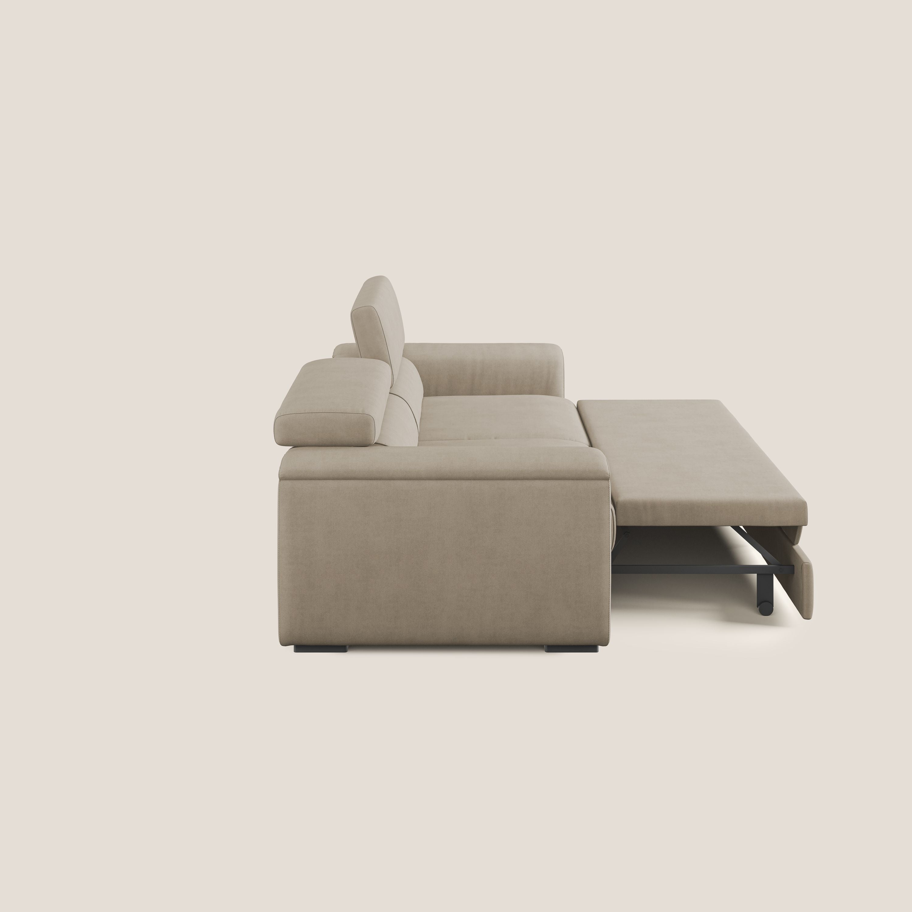 Zeno Divano con pouf estraibile poggiapiedi in tessuto morbido impermeabile T02 beige - divitt.sbs
