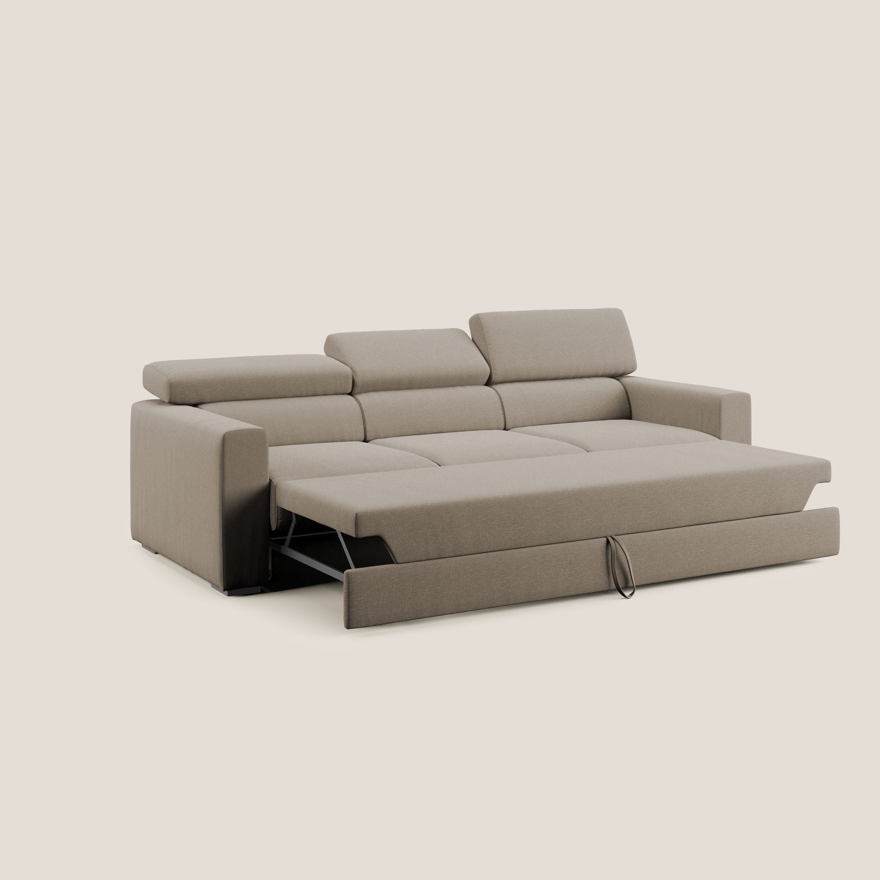 Dylan divano a 3 sedute con pouf estraibile poggiapiedi in tessuto simil cotone impermeabile T13 beige - divitt.sbs