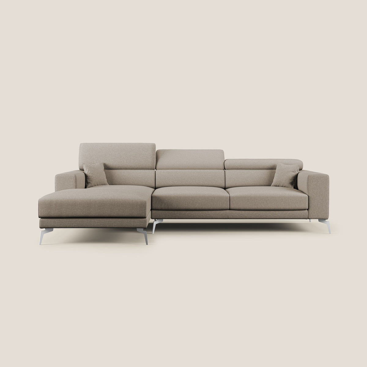 Blade Divano moderno angolare con poggiatesta reclinabili in tessuto impermeabile simil-cotone T13 beige - divitt.sbs