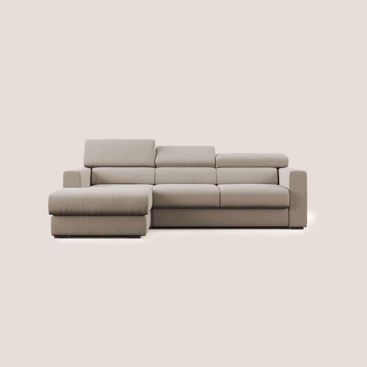 Dylan divano angolare con pouf estraibile poggiapiedi in tessuto simil cotone impermeabile T13 beige - divitt.sbs