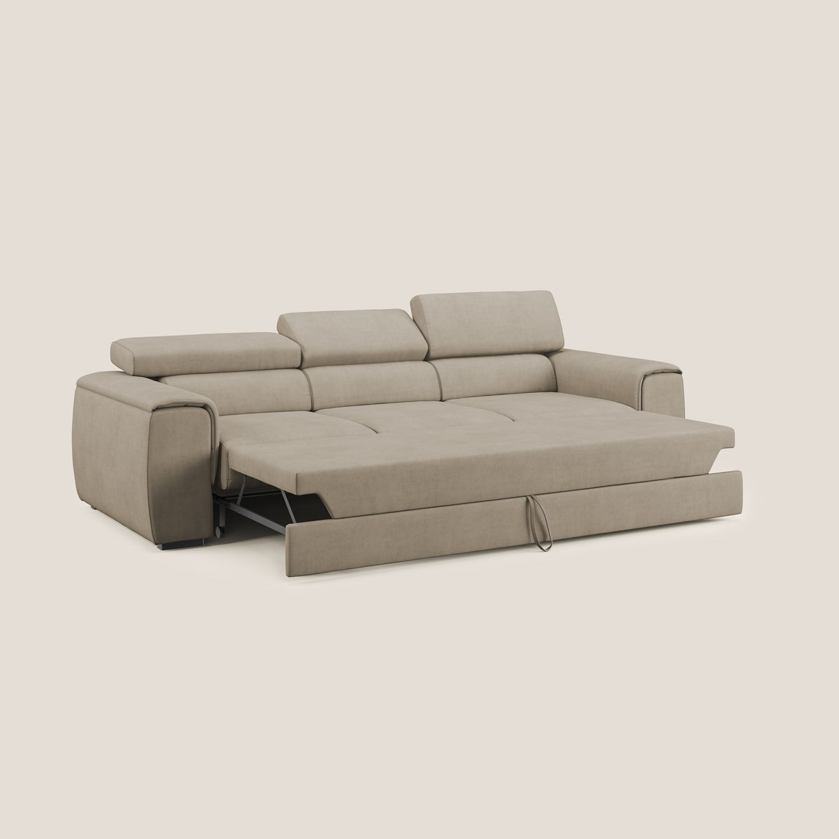Zeno Divano con pouf estraibile poggiapiedi a 3 sedute in tessuto morbido impermeabile T02 beige - divitt.sbs
