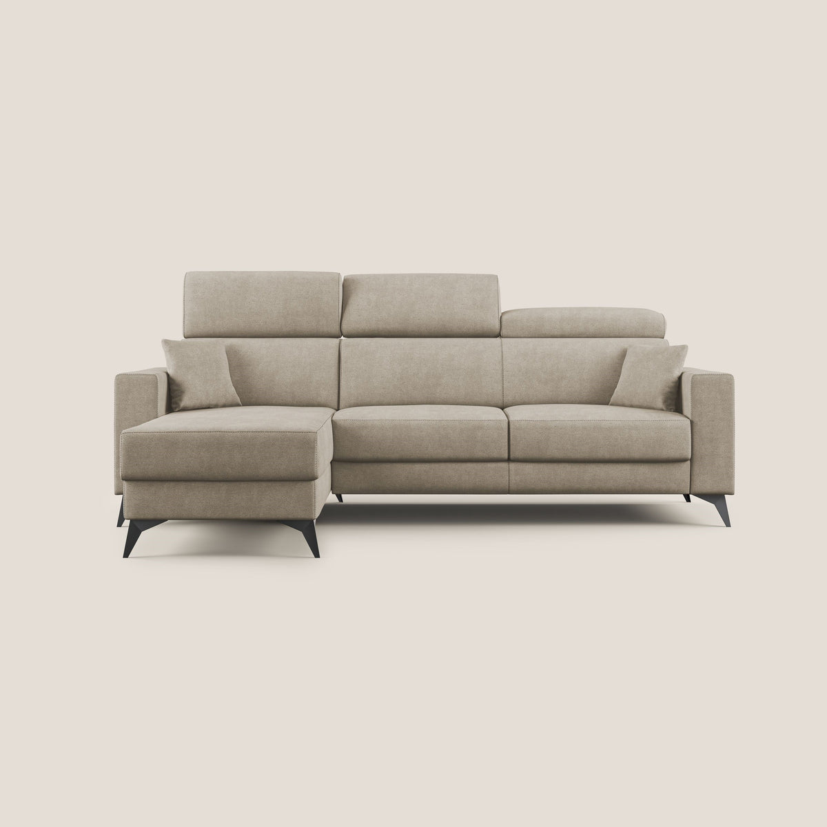 Pegaso divano letto angolare con poggiatesta reclinabili e rivestimento impermeabile T02 beige - divitt.sbs