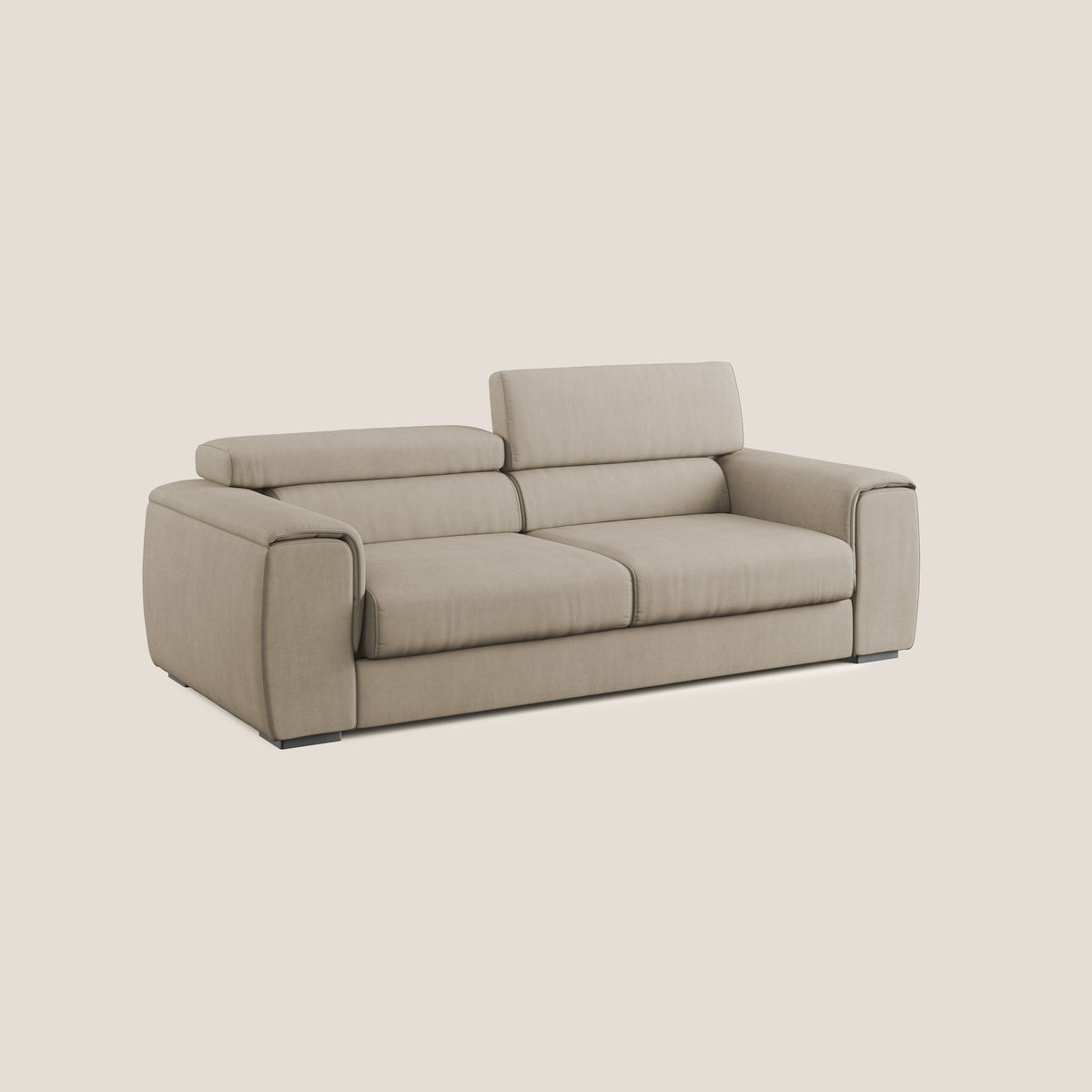 Zeno Divano con pouf estraibile poggiapiedi in tessuto morbido impermeabile T02 beige - divitt.sbs