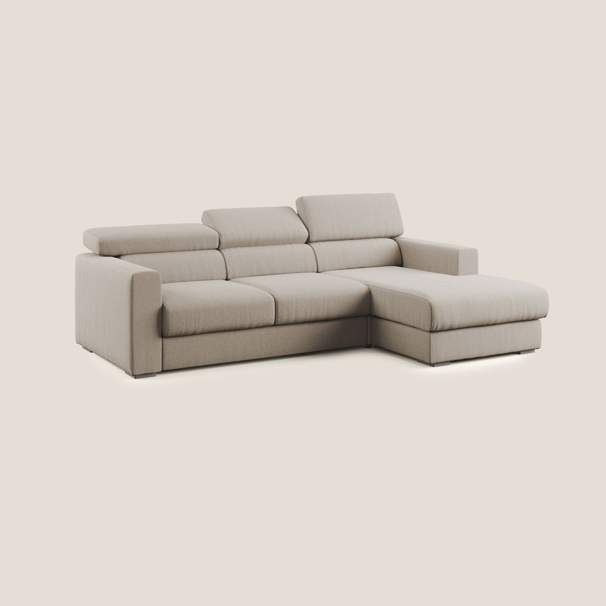 Dylan divano angolare con pouf estraibile poggiapiedi in tessuto simil cotone impermeabile T13 beige - divitt.sbs