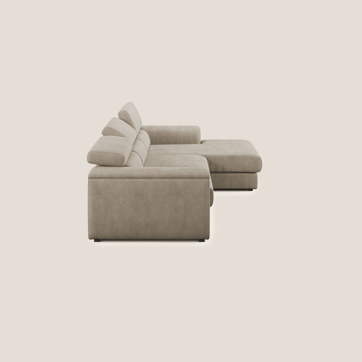 Zeno Divano angolare con pouf estraibile poggiapiedi in tessuto morbido impermeabile T02 beige - divitt.sbs