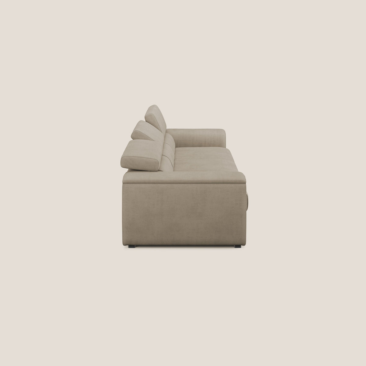 Zeno Divano con pouf estraibile poggiapiedi a 3 sedute in tessuto morbido impermeabile T02 beige - divitt.sbs