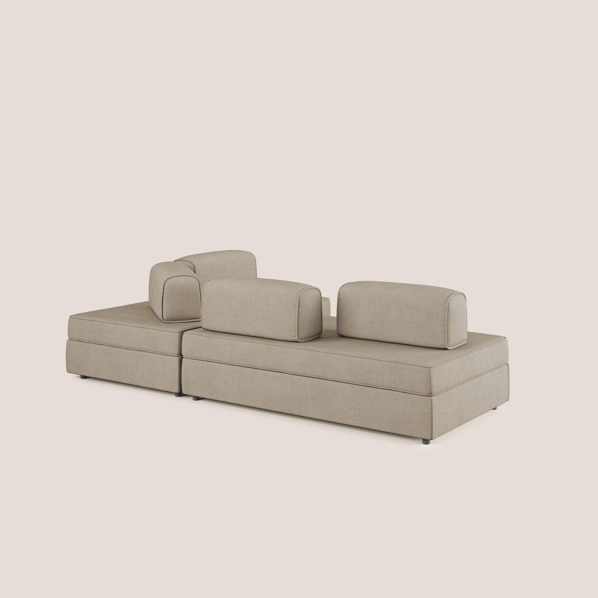 Liberty divano angolare con pouf estraibile e schienali movibili in tessuto morbido impermeabile T02 beige - divitt.sbs