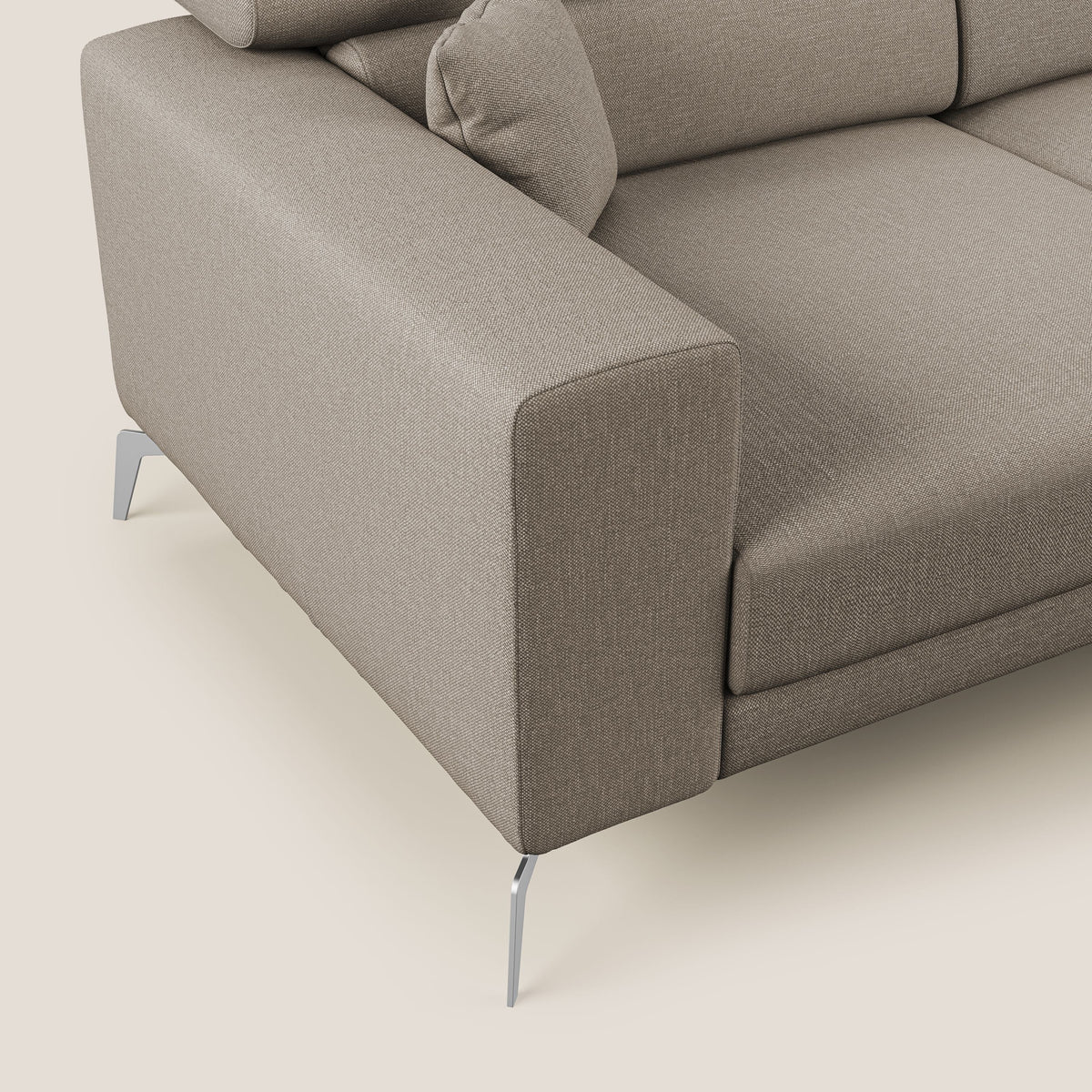 Blade Divano moderno angolare con poggiatesta reclinabili in tessuto impermeabile simil-cotone T13 beige - divitt.sbs