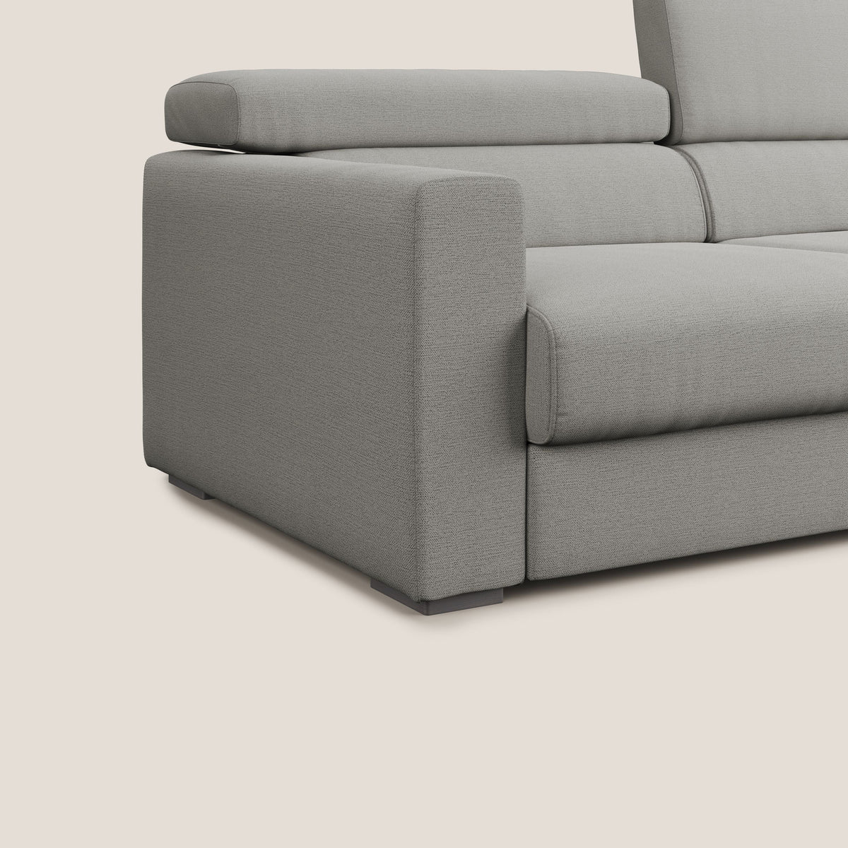 Dylan divano allungabile con pouf estraibile poggiapiedi in tessuto fiammato simil cotone impermeabile T19 beige - divitt.sbs