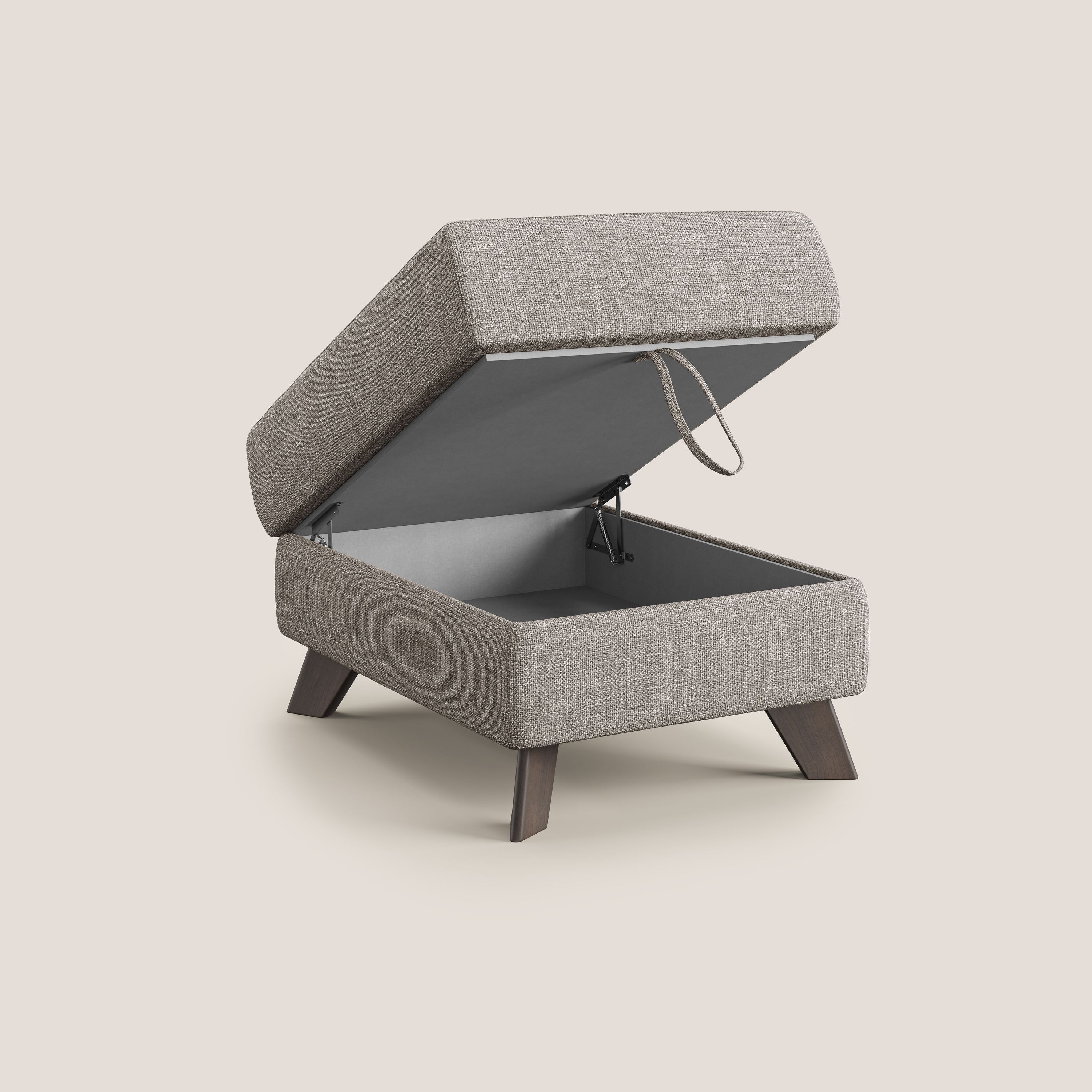 Moon Pouf contenitore e piedini alti in tessuto morbido ad intreccio soft-touch impermeabile T06 tortora - divitt.sbs