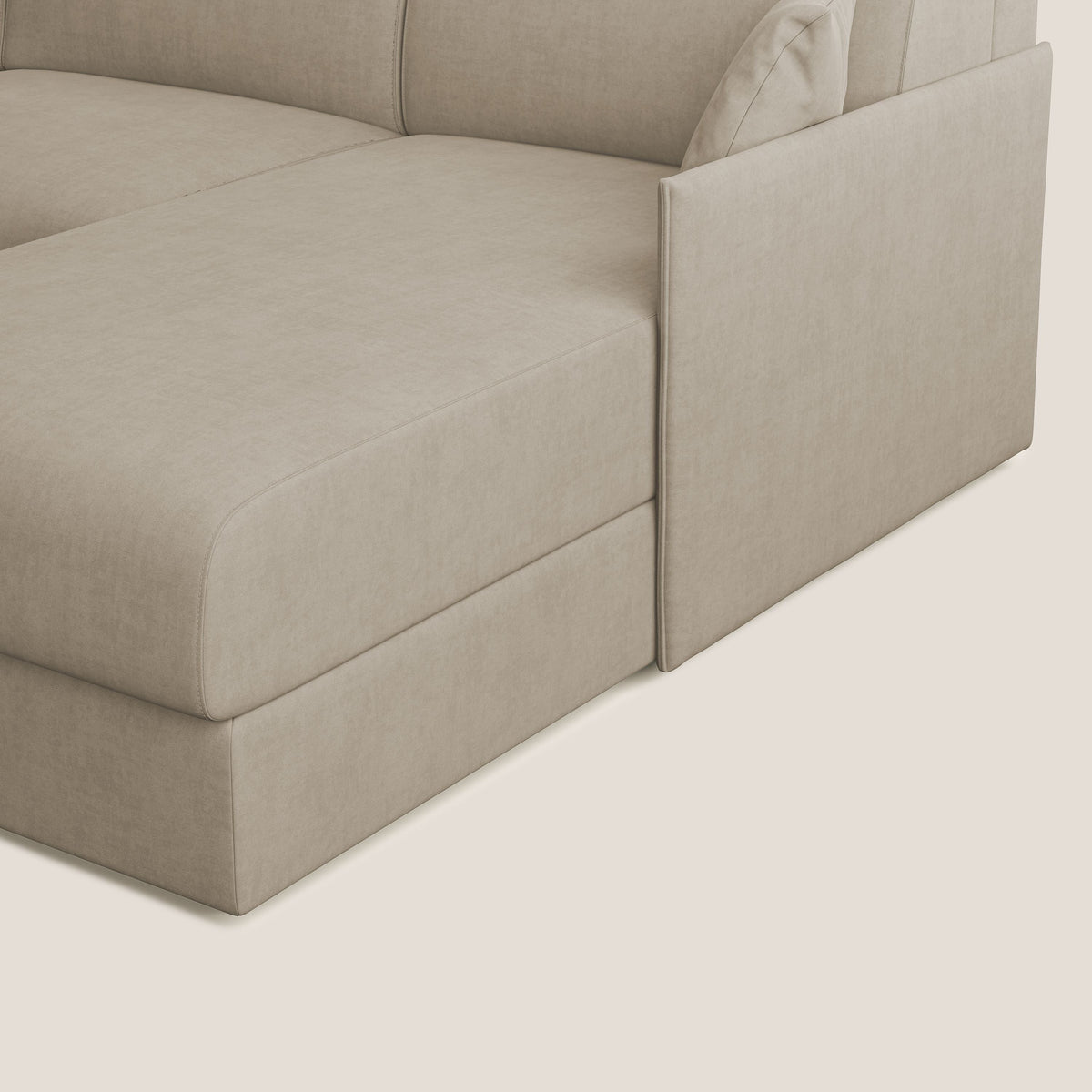 Evans Divano letto angolare con penisola in morbido tessuto impermeabile T02 beige - divitt.sbs