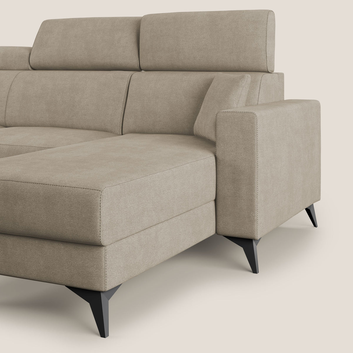 Pegaso divano letto angolare con poggiatesta reclinabili e rivestimento impermeabile T02 beige - divitt.sbs