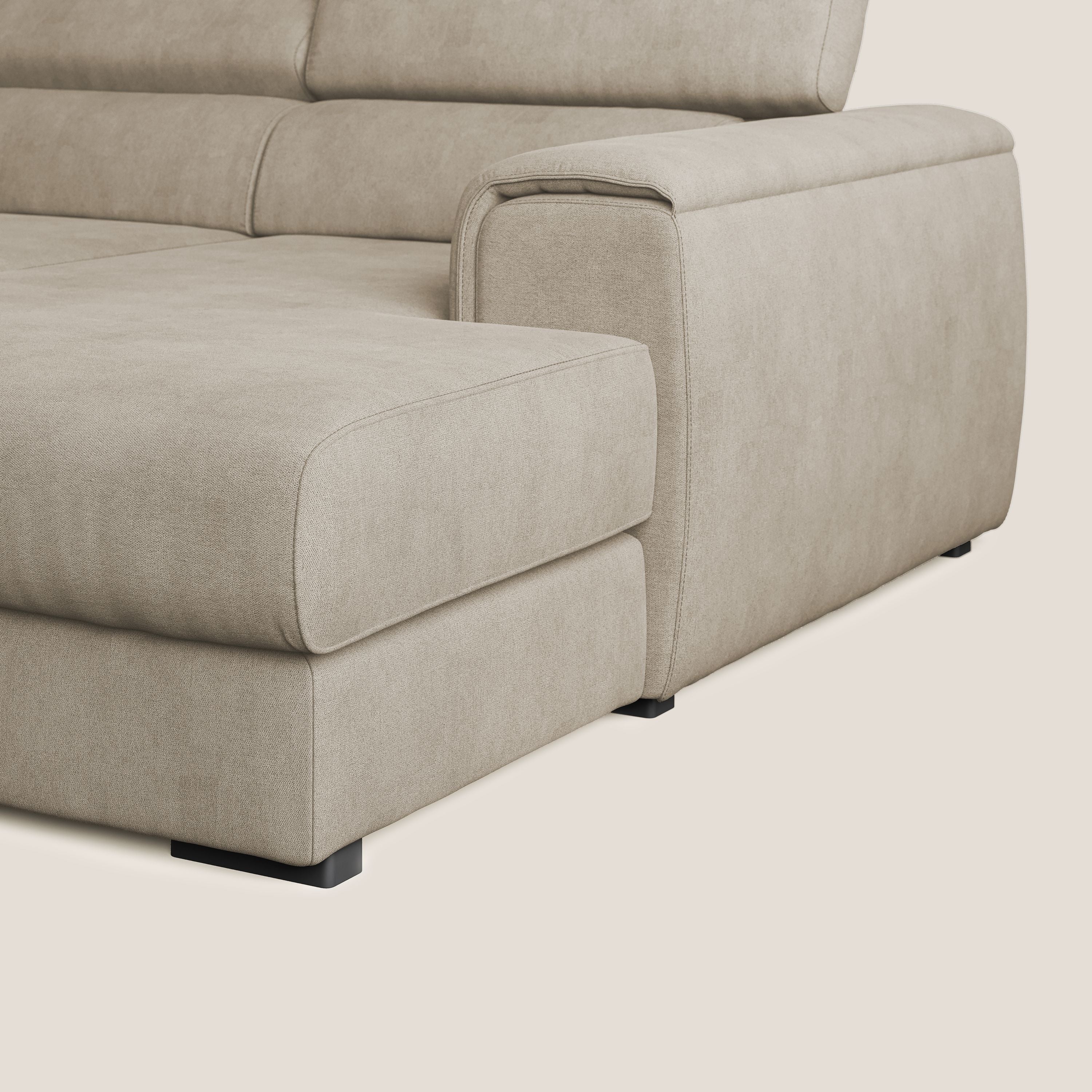 Zeno Divano angolare con pouf estraibile poggiapiedi in tessuto morbido impermeabile T02 beige - divitt.sbs