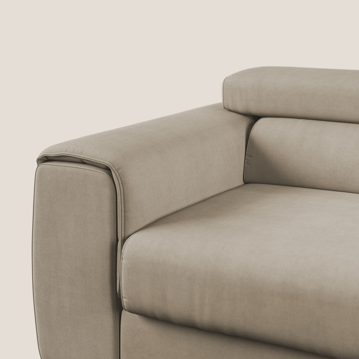 Zeno Divano con pouf estraibile poggiapiedi in tessuto morbido impermeabile T02 beige - divitt.sbs