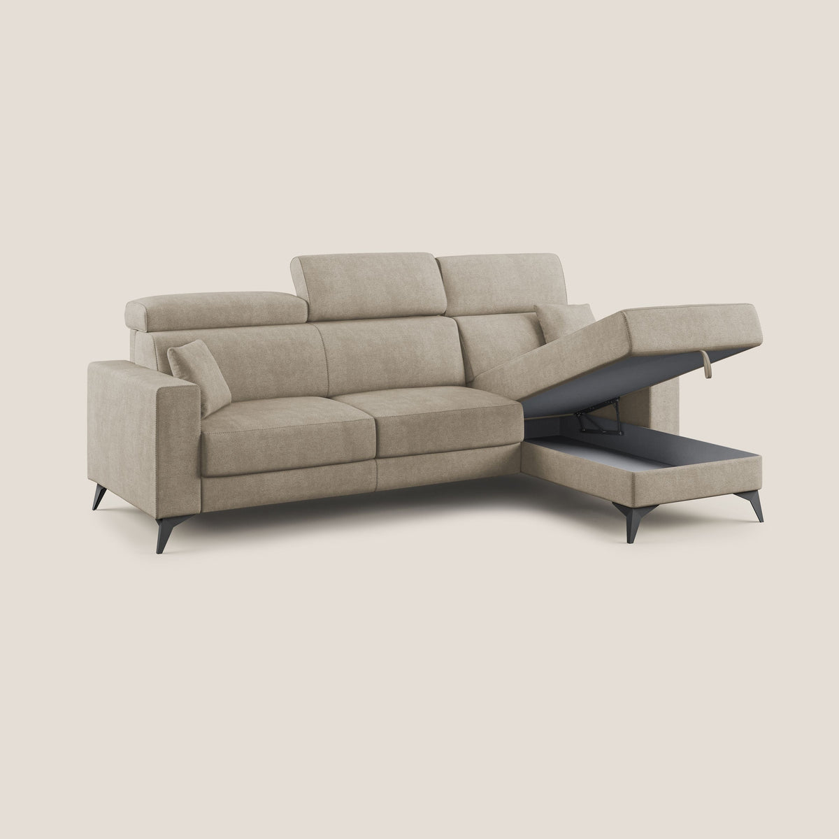 Pegaso divano letto angolare con poggiatesta reclinabili e rivestimento impermeabile T02 beige - divitt.sbs
