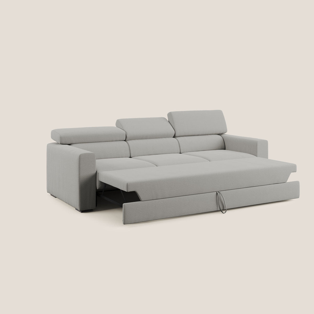 Dylan divano a 3 sedute con pouf estraibile poggiapiedi in tessuto fiammato simil cotone impermeabile T19 beige - divitt.sbs