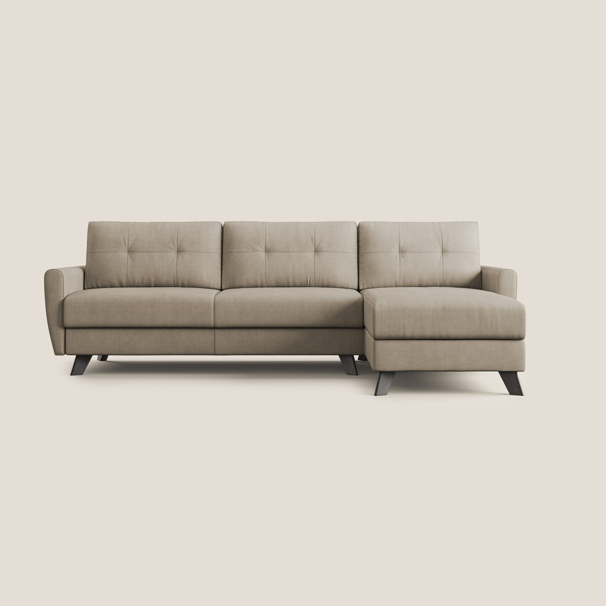 Callisto Divano letto angolare con penisola in tessuto morbido impermeabile T02 beige - divitt.sbs