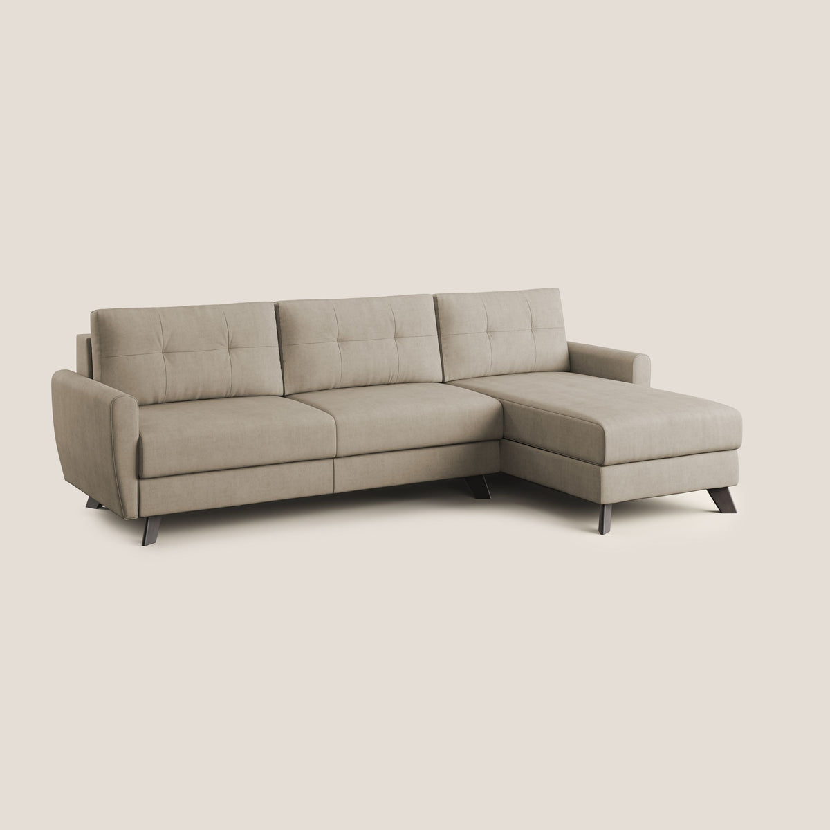 Callisto Divano letto angolare con penisola in tessuto morbido impermeabile T02 beige - divitt.sbs