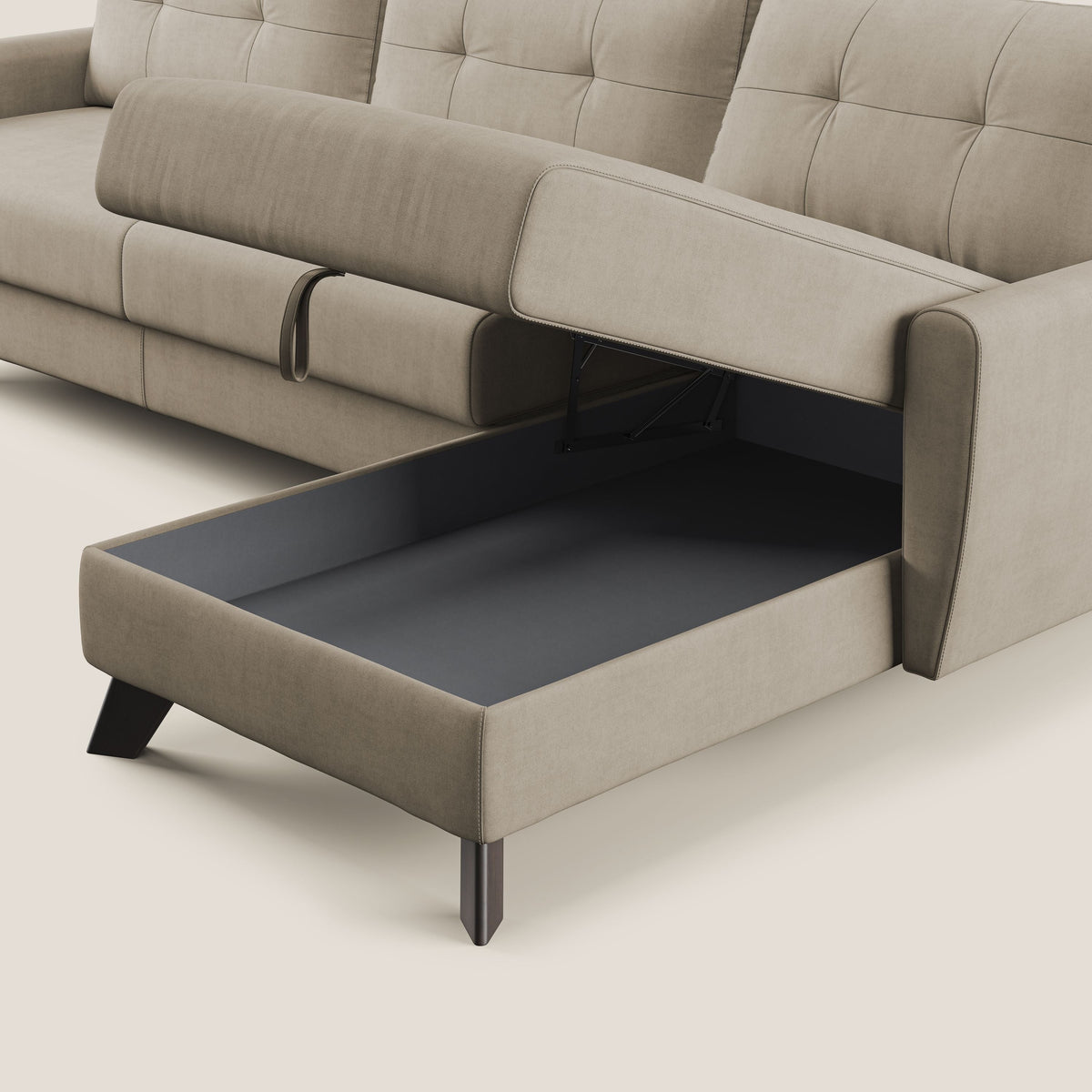 Callisto Divano letto angolare con penisola in tessuto morbido impermeabile T02 beige - divitt.sbs