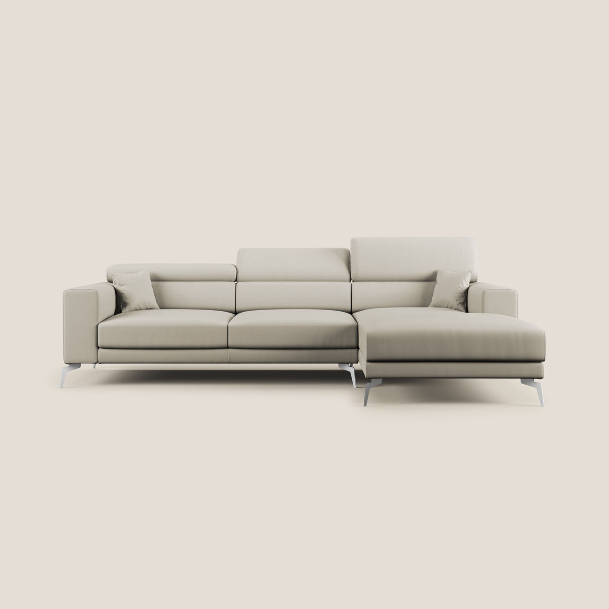 Blade Divano moderno angolare con poggiatesta reclinabili in Ecopelle T04 tortora - divitt.sbs