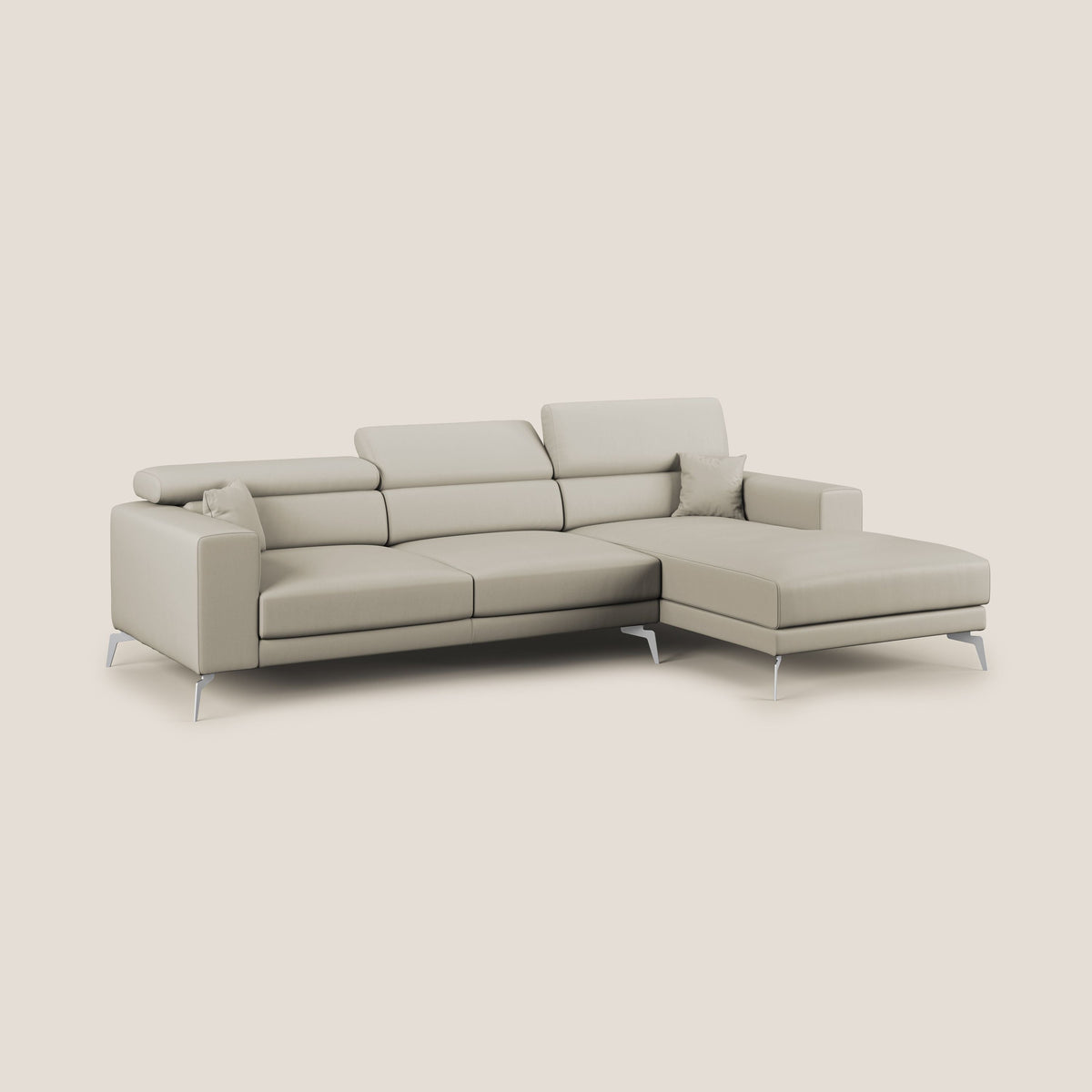 Blade Divano moderno angolare con poggiatesta reclinabili in Ecopelle T04 tortora - divitt.sbs