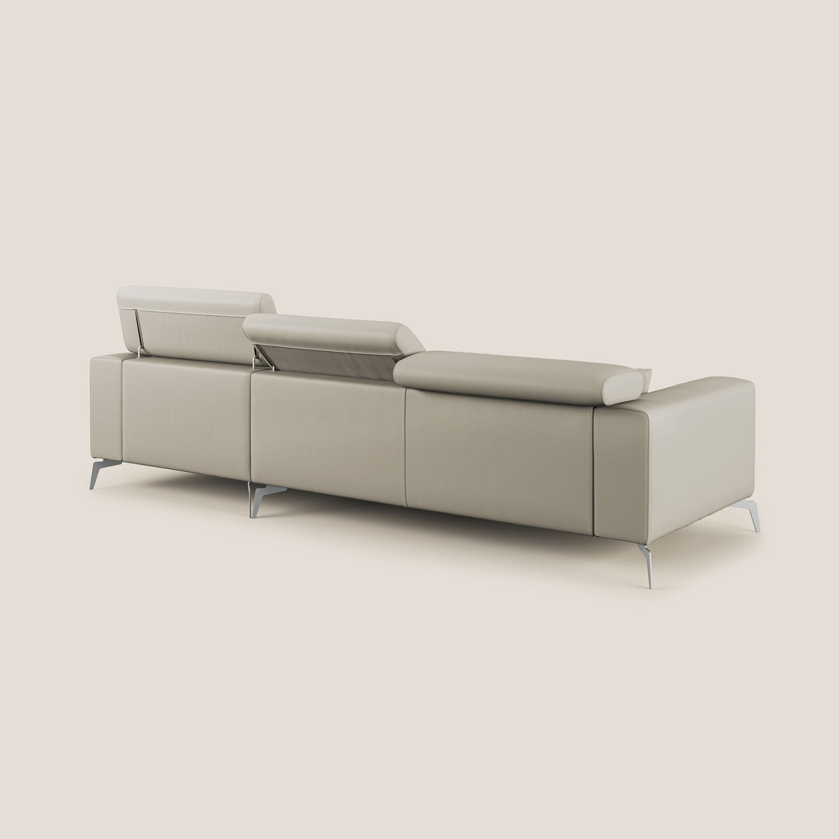 Blade Divano moderno angolare con poggiatesta reclinabili in Ecopelle T04 tortora - divitt.sbs