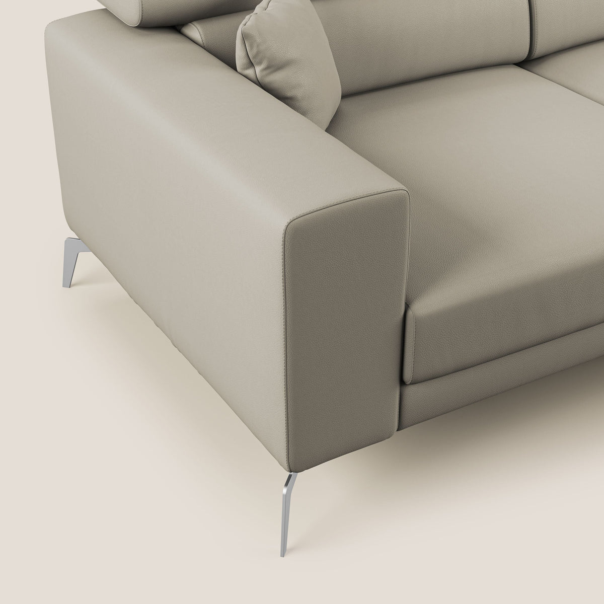 Blade Divano moderno angolare con poggiatesta reclinabili in Ecopelle T04 tortora - divitt.sbs