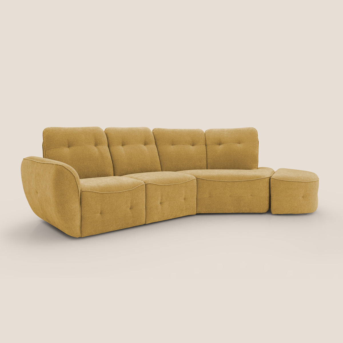 Cerbero divano angolare con pouf mobile in morbido bouclé impermeabile T07 giallo - divitt.sbs
