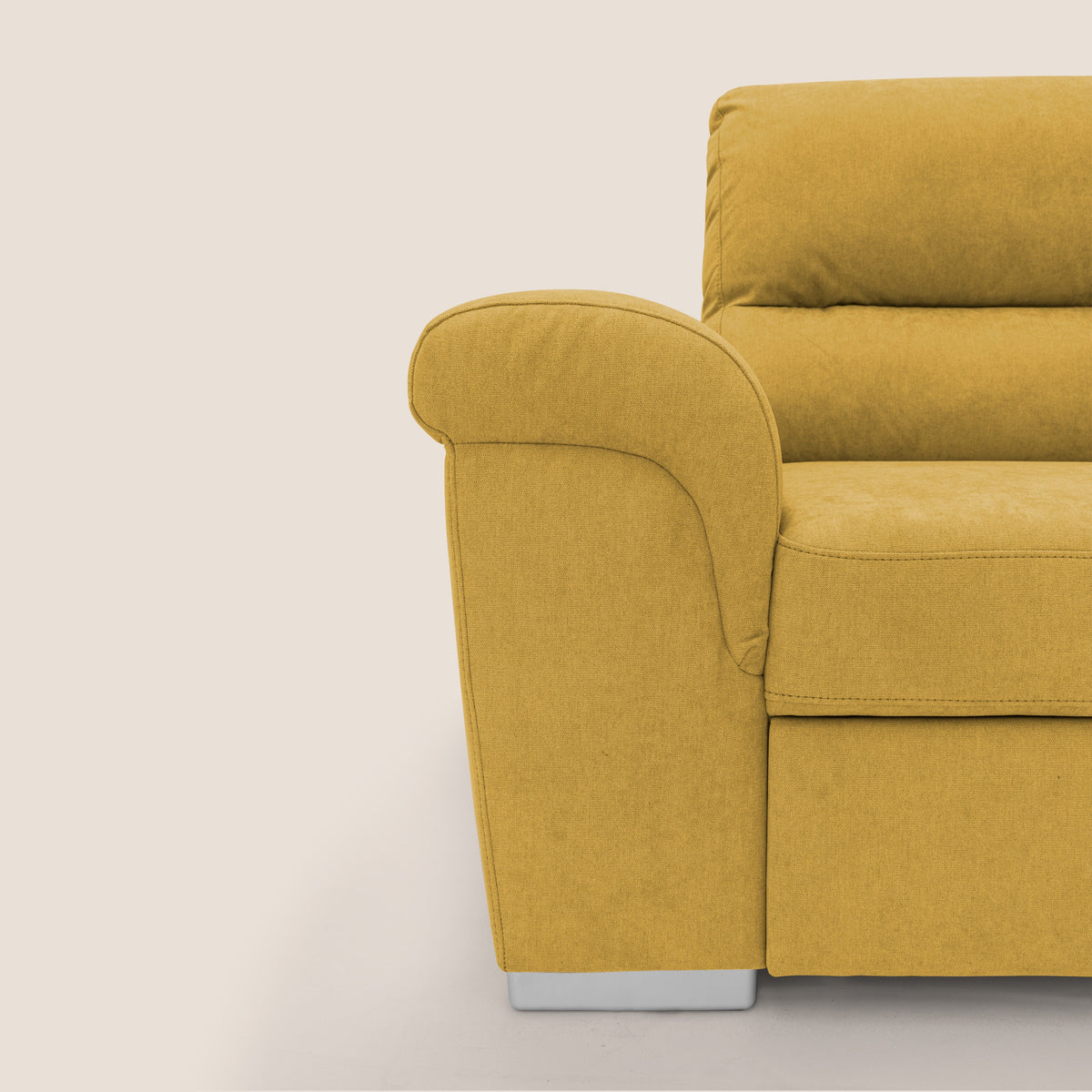 Minerva divano angolare con estraibile a cassettone e pouf contenitore in tessuto morbido impermeabile T02 giallo - divitt.sbs