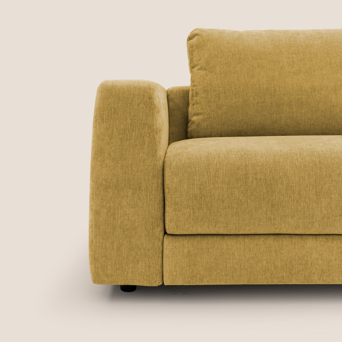 Freia Divano letto minimal materasso h15 cm con morbidi schienali in tessuto impermeabile T14 giallo - divitt.sbs