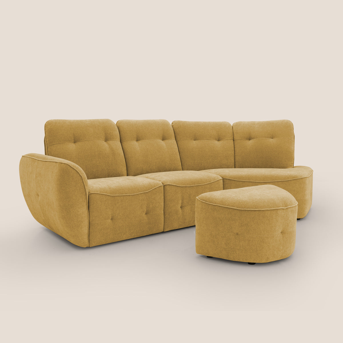 Cerbero divano angolare con pouf mobile in morbido bouclé impermeabile T07 giallo - divitt.sbs