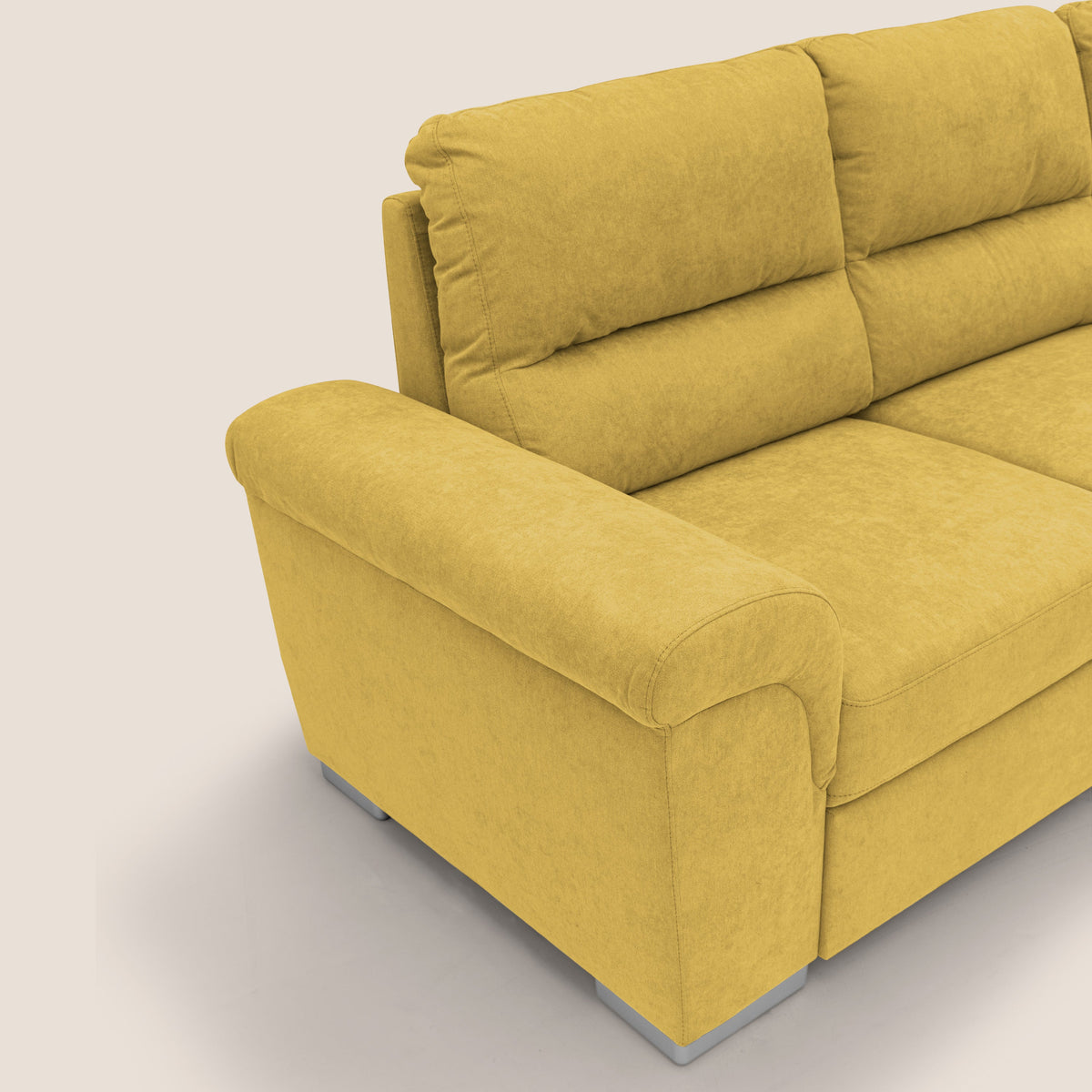 Minerva divano angolare con estraibile a cassettone e pouf contenitore in tessuto morbido impermeabile T02 giallo - divitt.sbs