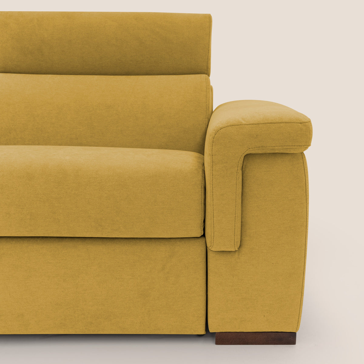 Giunone divano letto con materasso alto 18 cm e poggiatesta reclinabili in tessuto impermeabile T02 giallo - divitt.sbs