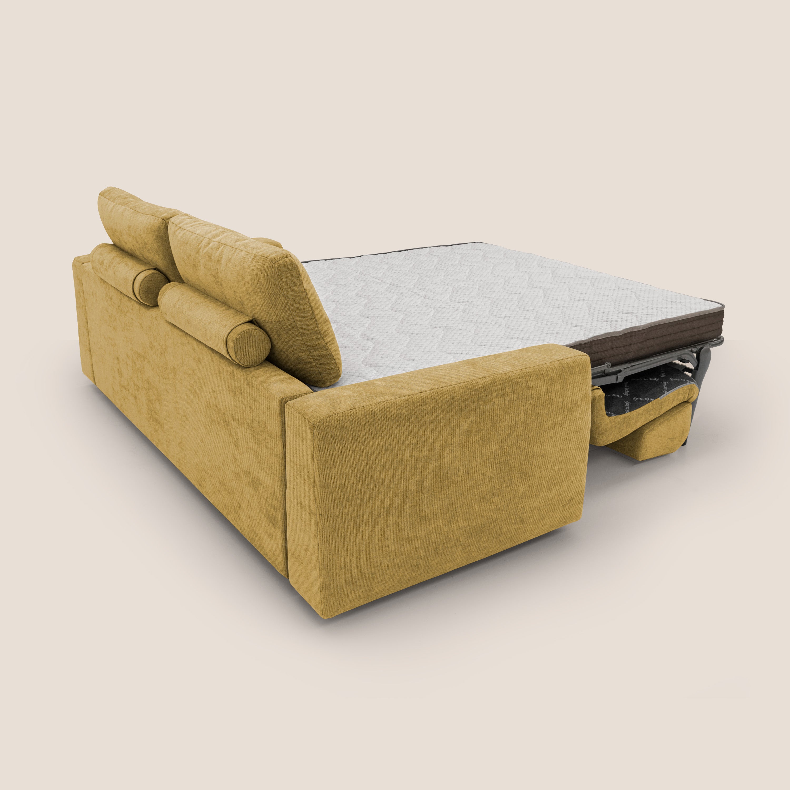 Freia Divano letto minimal materasso h15 cm con morbidi schienali in tessuto impermeabile T14 giallo - divitt.sbs