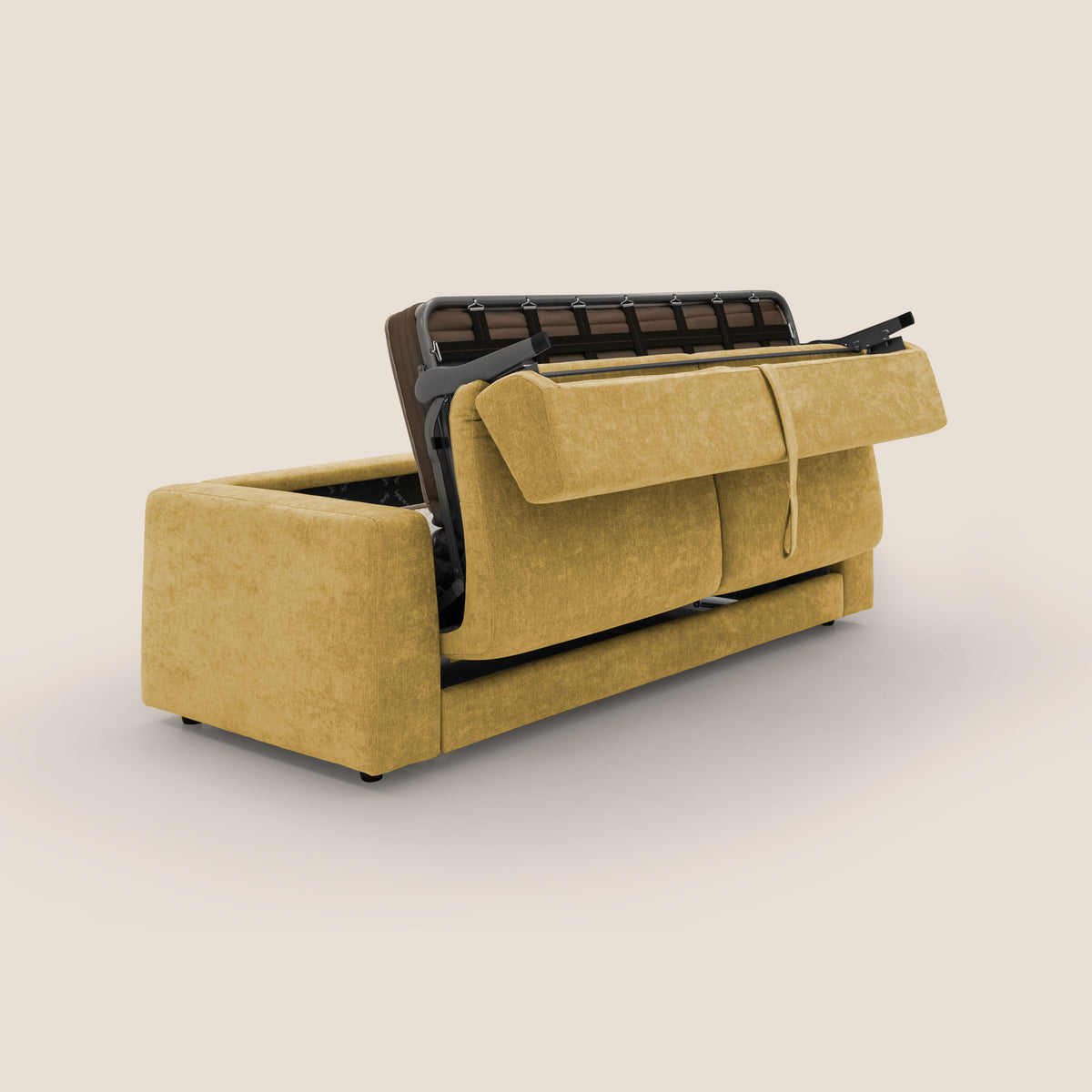 Freia Divano letto minimal materasso h15 cm con morbidi schienali in tessuto impermeabile T14 giallo - divitt.sbs
