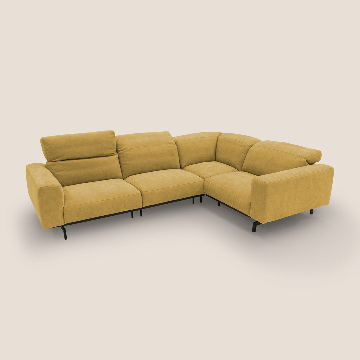 Sakura divano in piuma d'oca angolare REVERSIBILE in morbido tessuto fiammato impermeabile T14 giallo - divitt.sbs