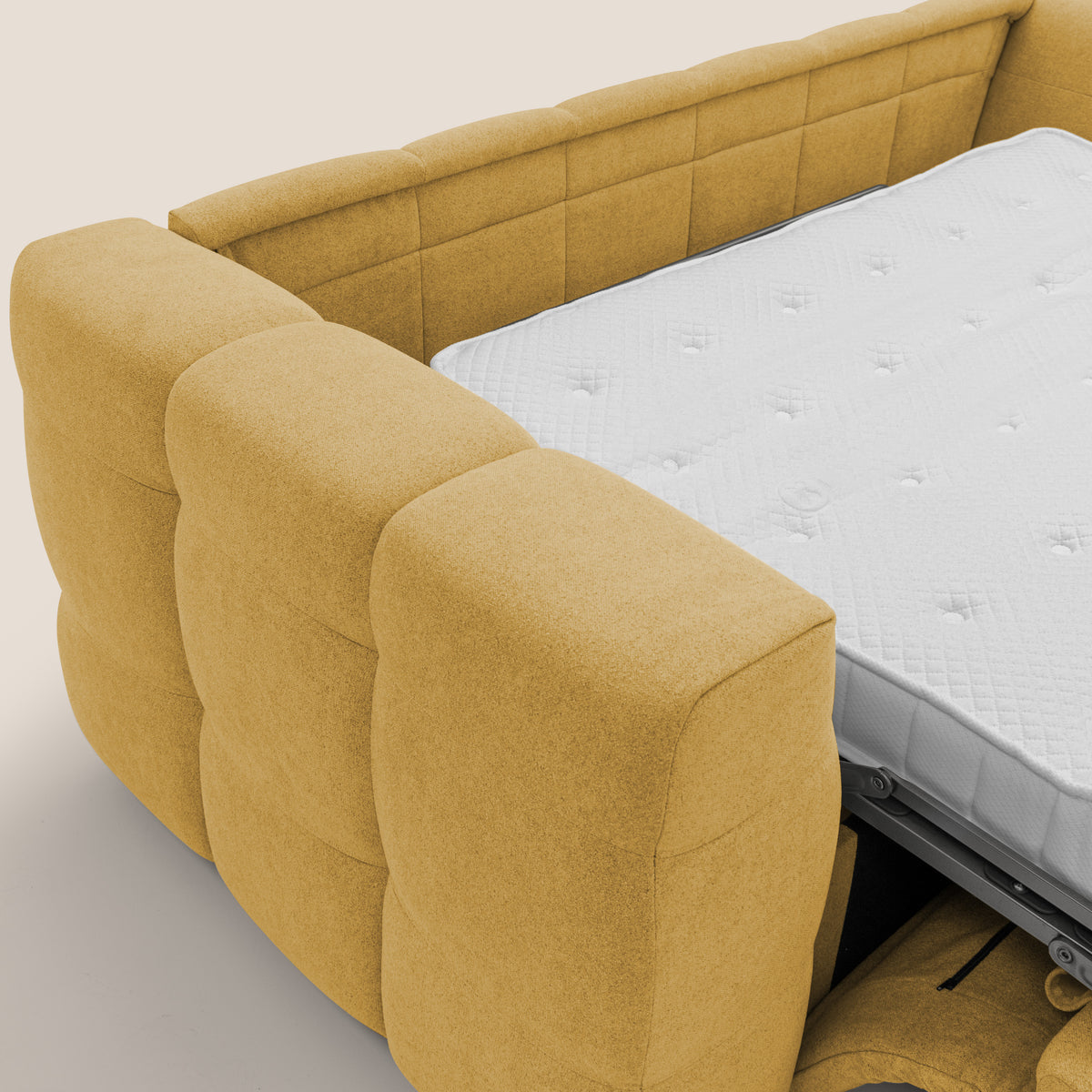 Tender Divano letto matrimoniale dal design innovativo in tessuto bouclet impermeabile T07 giallo - divitt.sbs