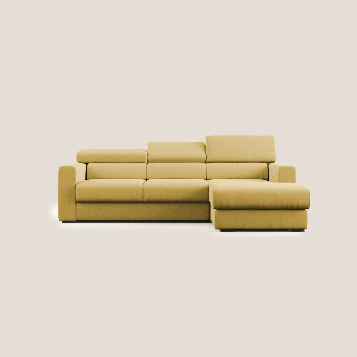 Dylan divano angolare con pouf estraibile poggiapiedi in tessuto simil cotone impermeabile T13 giallo - divitt.sbs