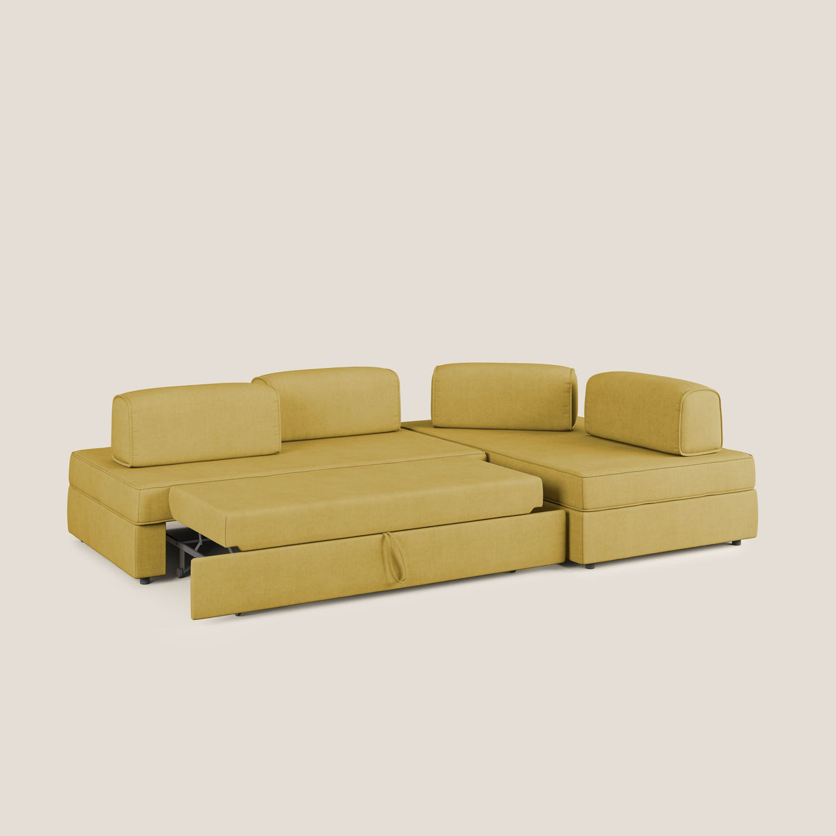 Liberty divano angolare con pouf estraibile e schienali movibili in tessuto morbido impermeabile T02 giallo - divitt.sbs