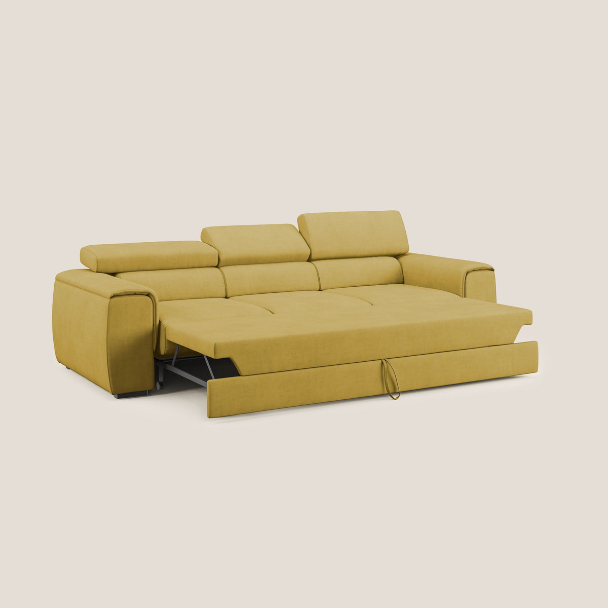 Zeno Divano con pouf estraibile poggiapiedi a 3 sedute in tessuto morbido impermeabile T02 giallo - divitt.sbs