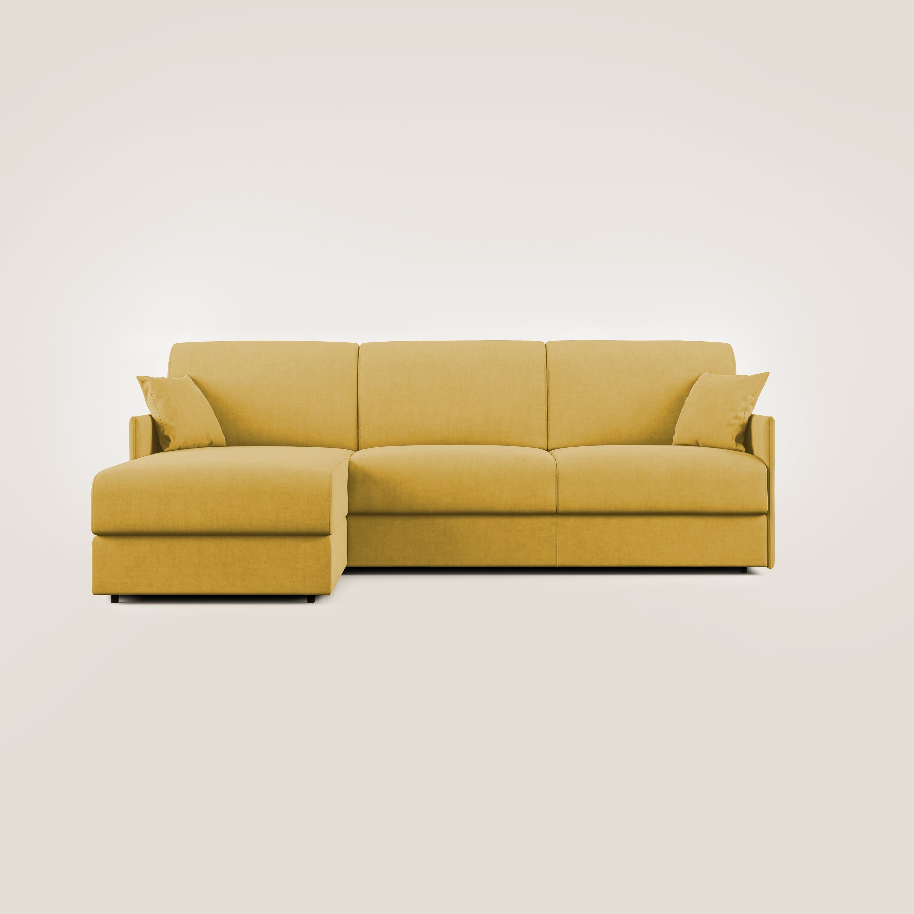 Evans Divano letto angolare con penisola in morbido tessuto impermeabile T02 giallo - divitt.sbs