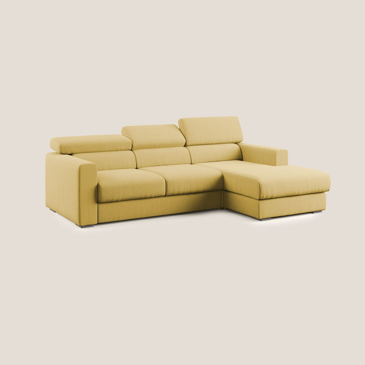 Dylan divano angolare con pouf estraibile poggiapiedi in tessuto simil cotone impermeabile T13 giallo - divitt.sbs