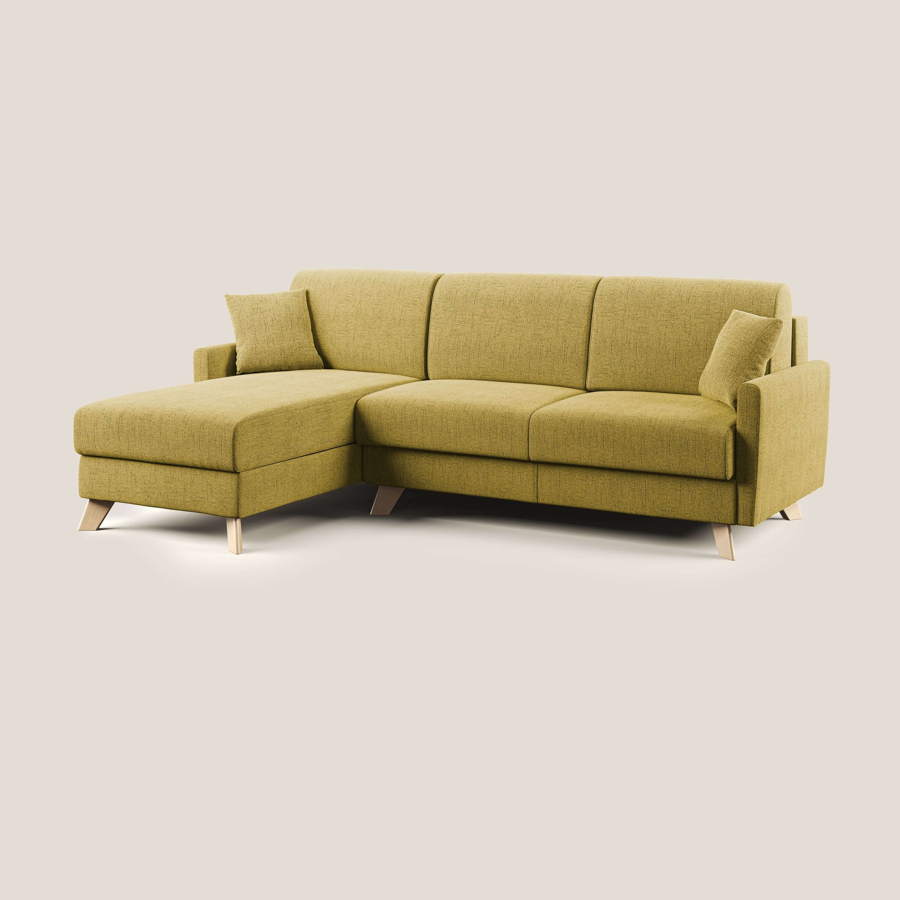 Edgar divano letto angolare 243 cm sinistro (mat. 120x197) con RETE A DOGHE in tessuto felis impermeabile T03 giallo - divitt.sbs