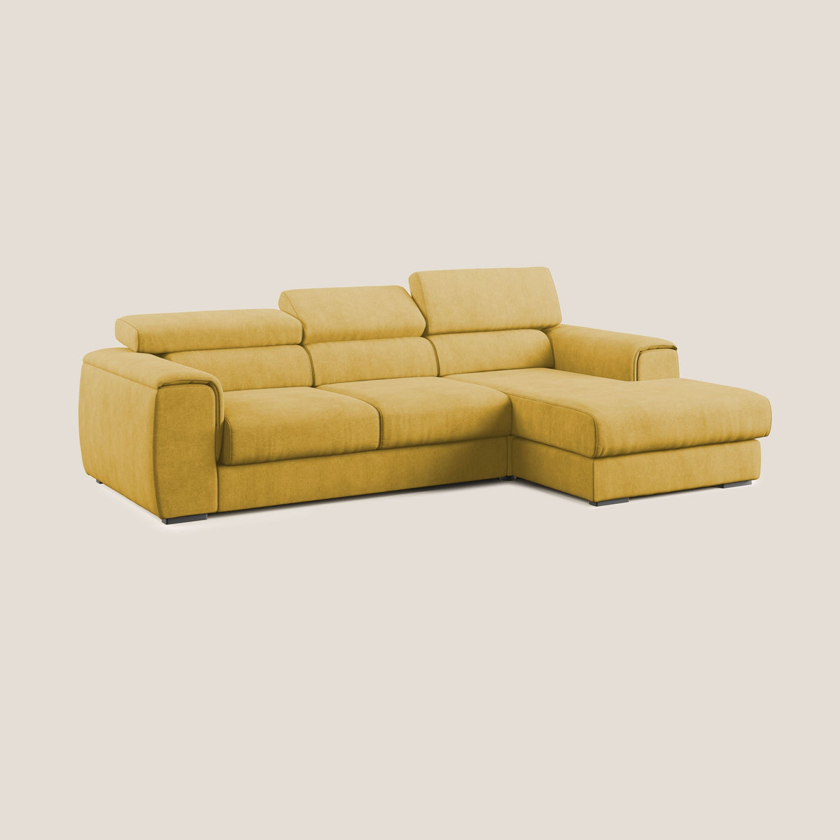 Zeno Divano angolare con pouf estraibile poggiapiedi in tessuto morbido impermeabile T02 giallo - divitt.sbs
