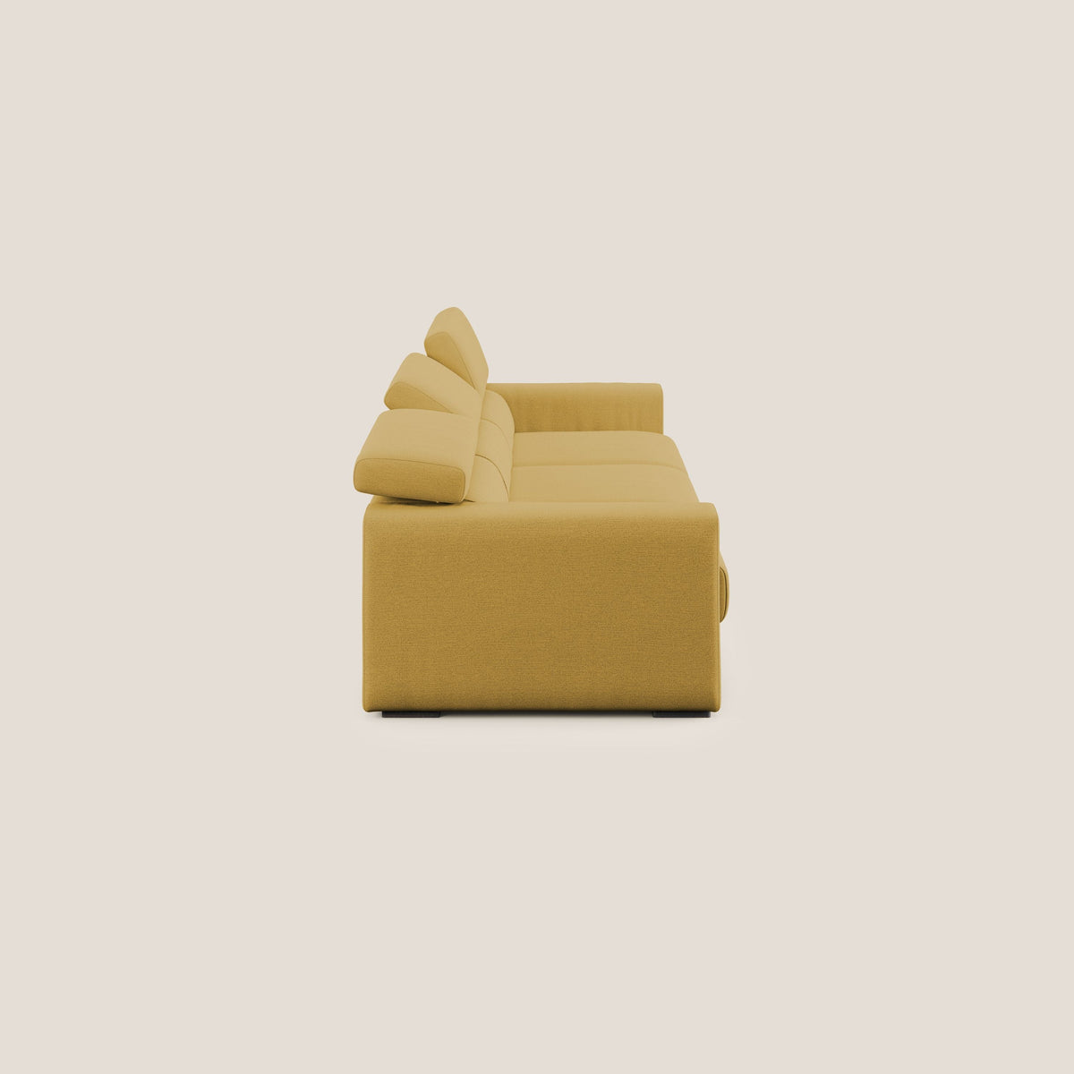 Dylan divano a 3 sedute con pouf estraibile poggiapiedi in tessuto fiammato simil cotone impermeabile T19 giallo - divitt.sbs