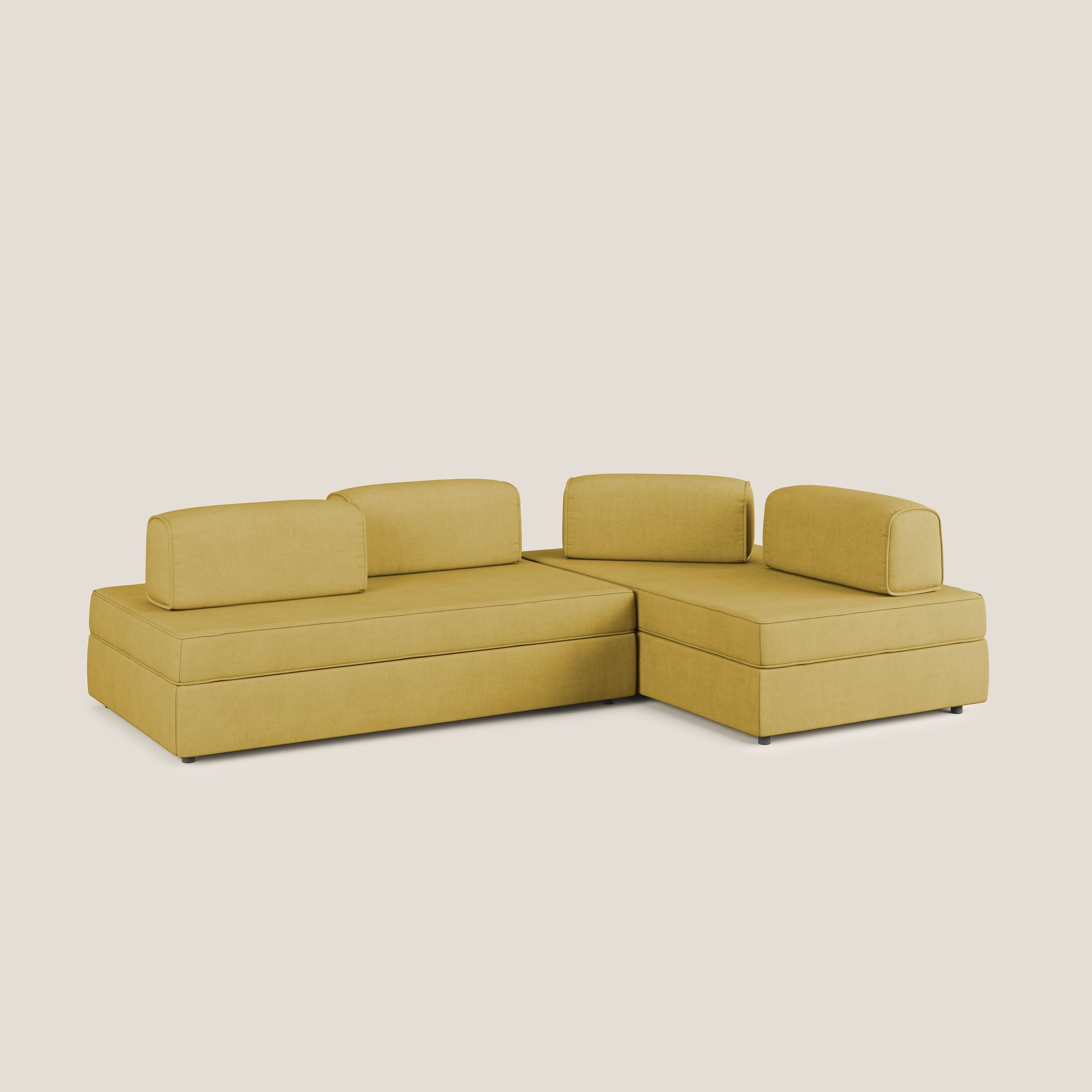Liberty divano angolare con pouf estraibile e schienali movibili in tessuto morbido impermeabile T02 giallo - divitt.sbs